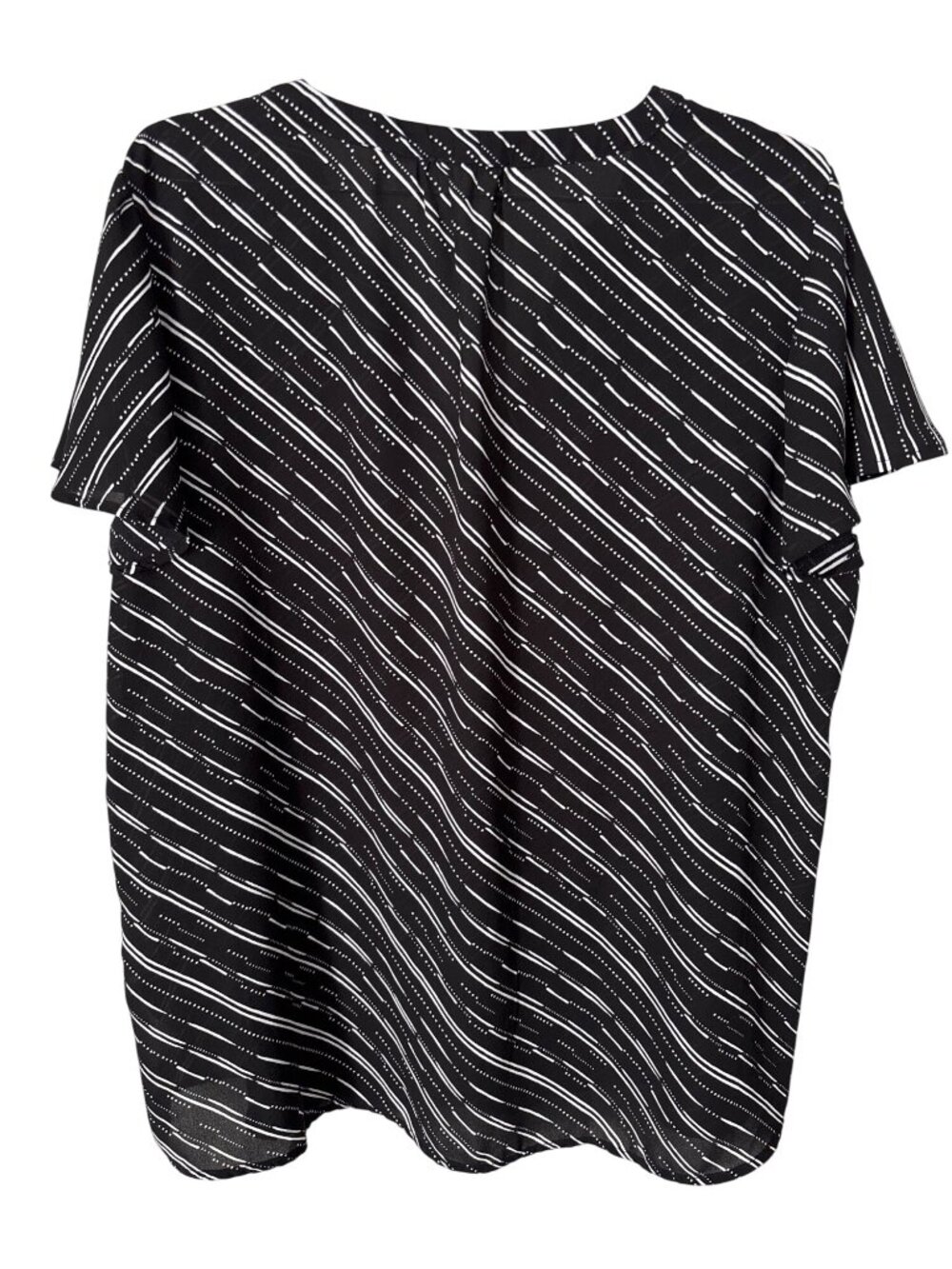 Maurices Atwood Blouse XL V Neck Abstract Striped Flutter Sleeve Black White - Picture 3 of 7